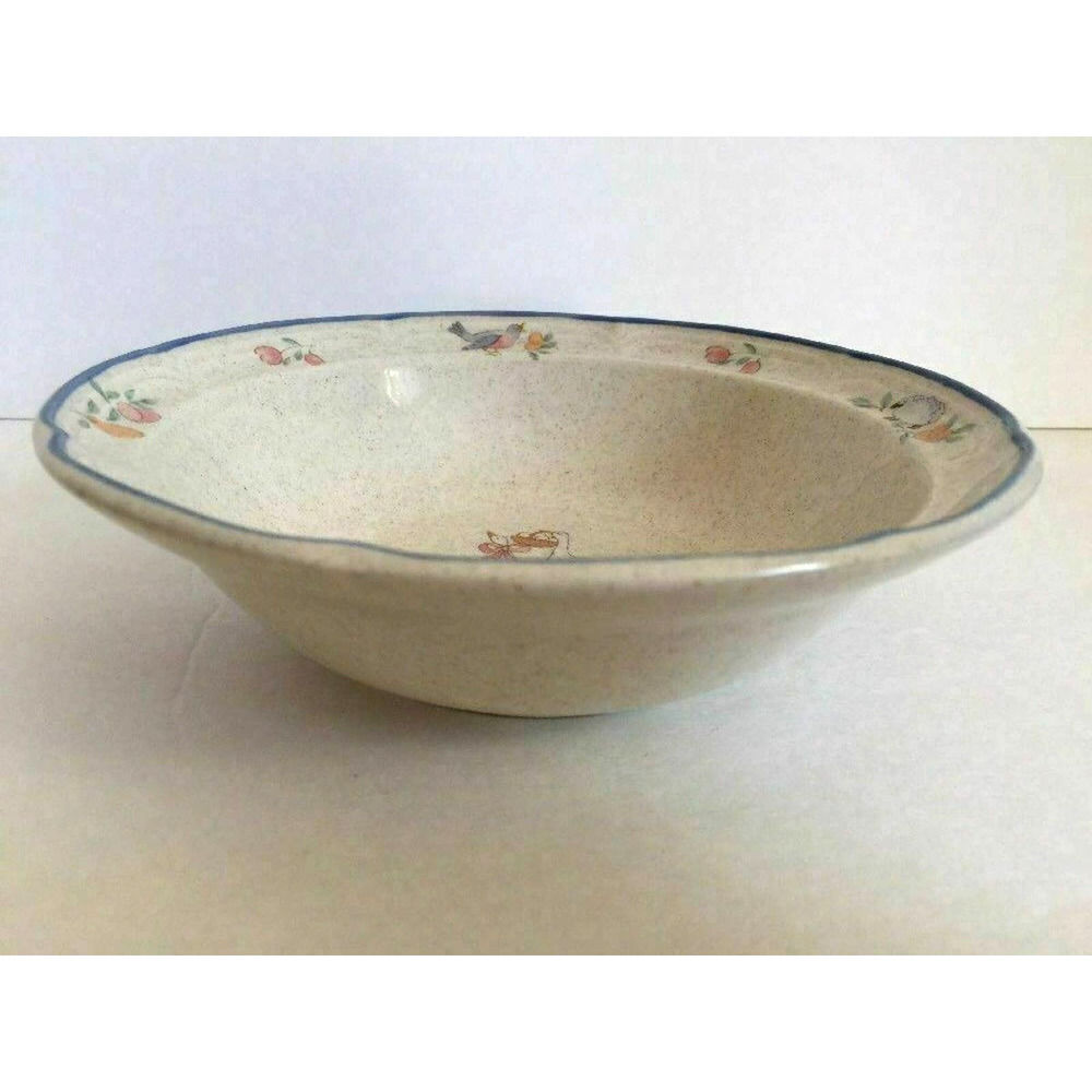 Set 2 International Stoneware Japan Cereal Soup Bowl Geese Lamb Bird Blue Rim - Picture 7 of 11